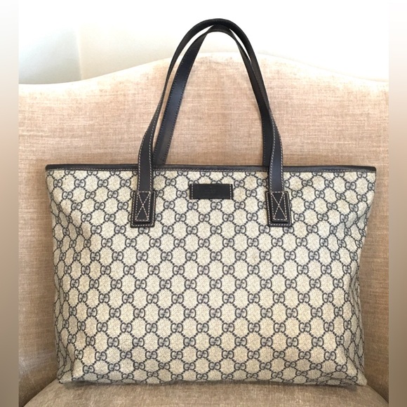 Gucci authentic grey navy coated canvas large tote bag - Picture 1 of 16